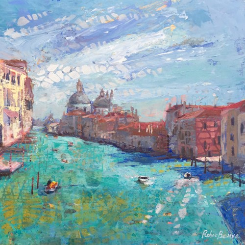 mixed media painting of the Canal Grande in Venice at daytime by Robie Benve