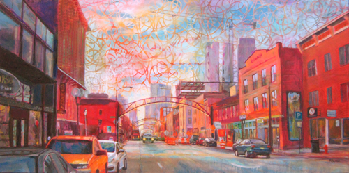 mixed media cityscape by Robie Benve