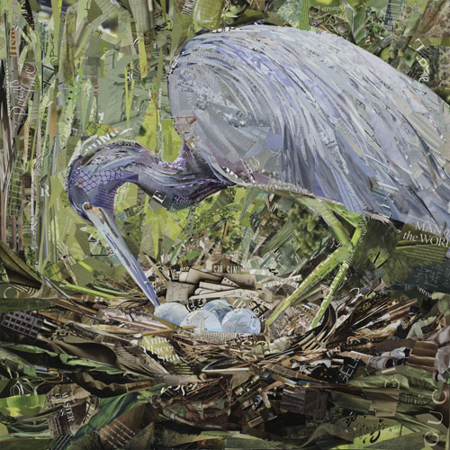 collage of a heron with its nest by Gina Torkos