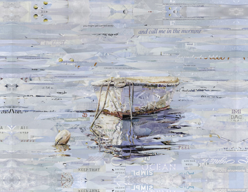collage of a dinghy in the water by Gina Torkos