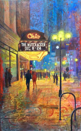 mixed media painting of the Ohio Theater by Robie Benve