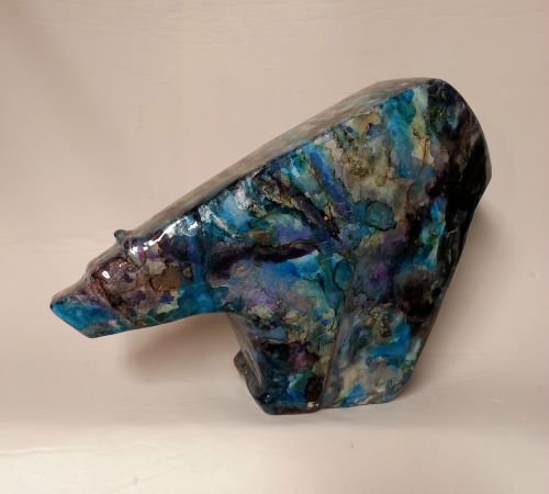 painted soapstone carved bear by Allan Waidman