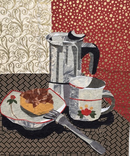 paper collage of afternoon coffee by Sandy Oppenheimer