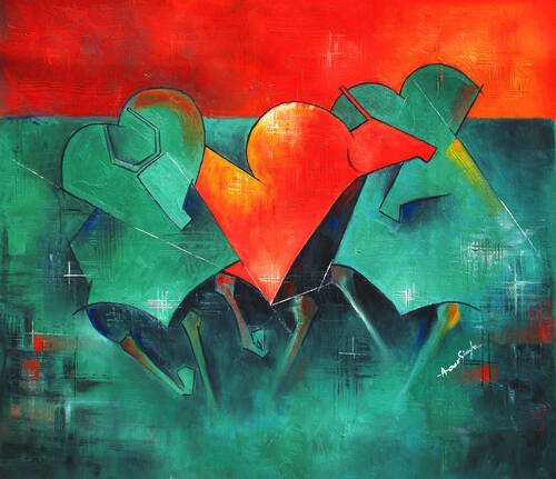 cubist abstract figurative painting by Amar Singha