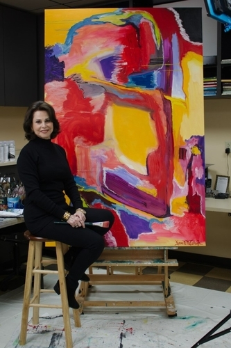 Artist Susan McCollough with her painting “Spectrum” 