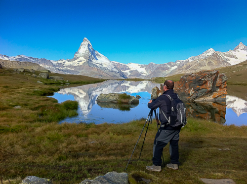 Artist Freddy Enguix taking photographs of the Matterhorn
