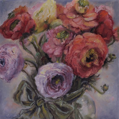 painting of a bouquet of ranunculus by Pamela Resnick