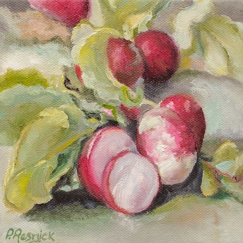 painting of radishes by Pamela Resnick