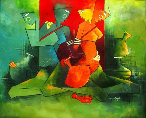 cubist abstract figurative painting by Amar Singha