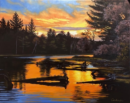 painting of a low tide at sunset by Sandra Cashman