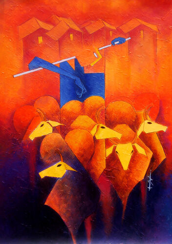 cubist abstract figurative painting by Amar Singha