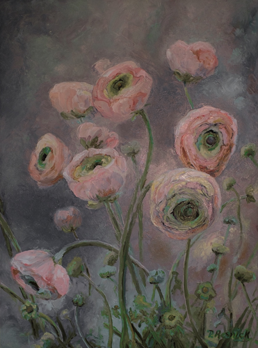 painting of pink ranunculus by Pamela Resnick