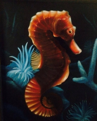 painting of a Red Seahorse by Michael Alexander