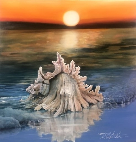 painting of a shell on the beach by Michael Alexander