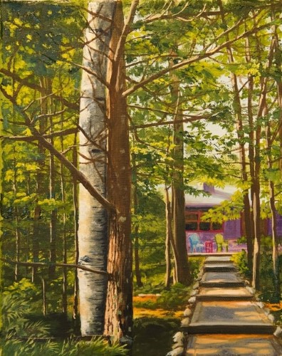 painting of a path in the forest by Sandra Cashman