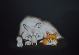 painting of a wolf and a fox by Isabelle du Toit