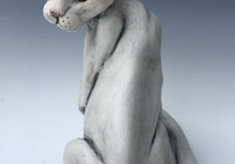 Stoneware clay cat sculpture by Brenda Armistead