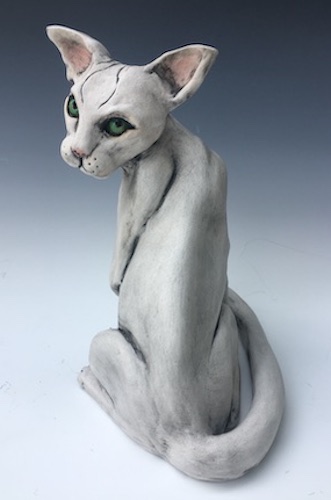 Stoneware clay cat sculpture by Brenda Armistead