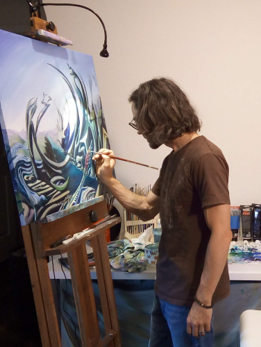 Artist Rob Fannin at work in his studio