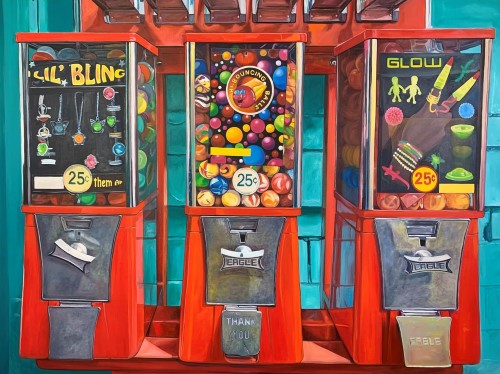 painting of gum ball machines by Katrina Swanson