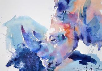 watercolor of a rhinocerous by Tom Shepherd