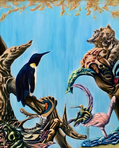 surreal penguin painting by Rob Fannin