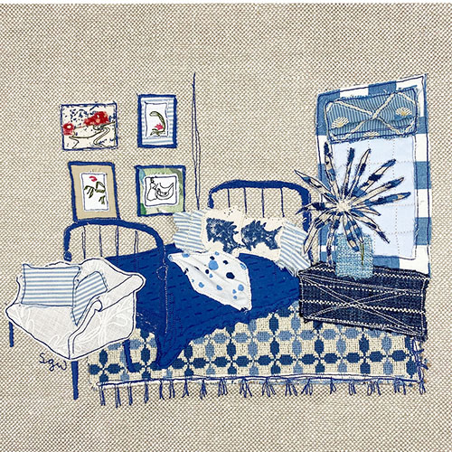 fabric collage of a room interior by Sarah Wiley