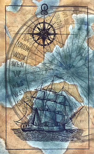 painting of a map and ship by Jolene Dames