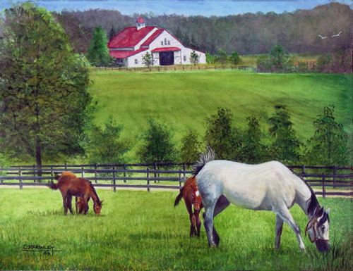 landscape painting with horses by Carl McKinley
