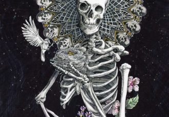 pen and ink drawing of a skeleton by Julie Peterson-Shea