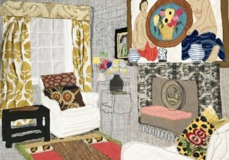 fabric collage of a room interior by Sarah Wiley