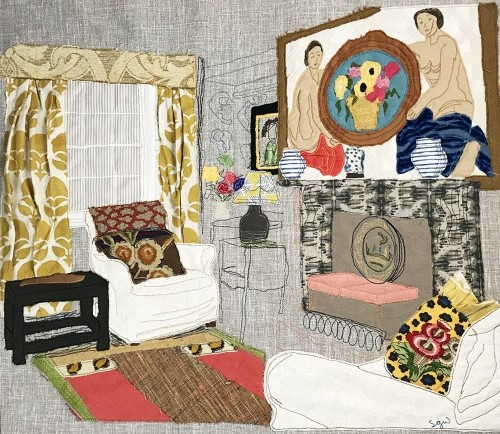 fabric collage of a room interior by Sarah Wiley