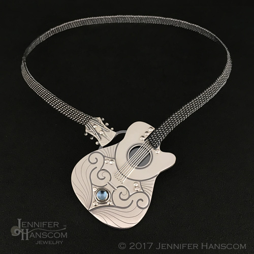 sterling silver guitar pendant by Jennifer Hanscom