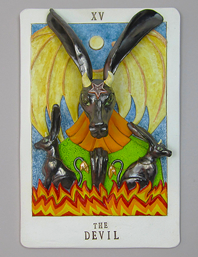 bas relief ceramic Tarot card by Melissa Woodburn