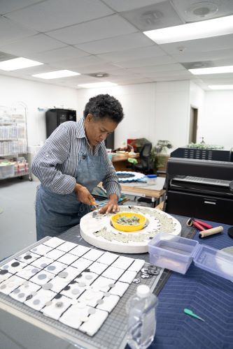 Artist Tuesday Winslow in her studio