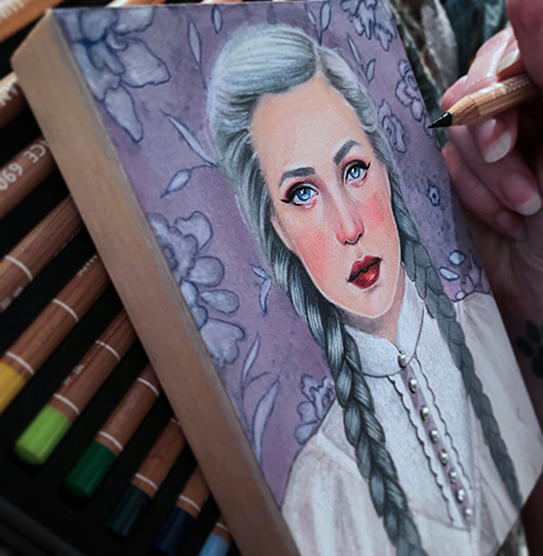 Portrait in progress by artist Aunia Kahn