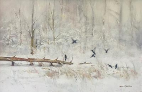 painting of crows in snow by John Wilson
