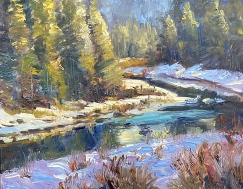 landscape painting of a mountain stream by Kim Schroeder