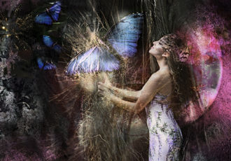 digital photography collage with woman and butterfly by Rochelle Berman