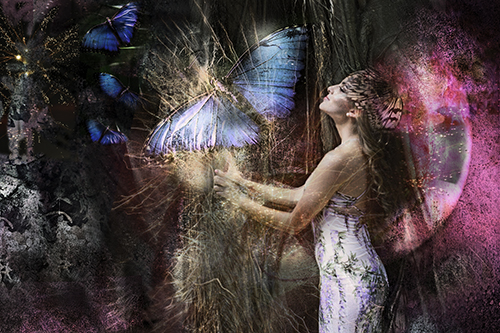 digital photography collage with woman and butterfly by Rochelle Berman