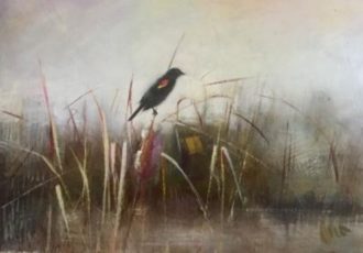 painting of a Red-Winged Blackbird by John Wilson