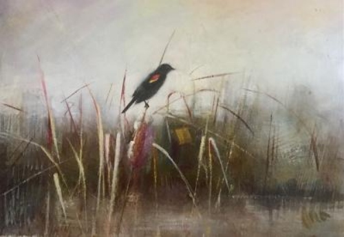 painting of a Red-Winged Blackbird by John Wilson
