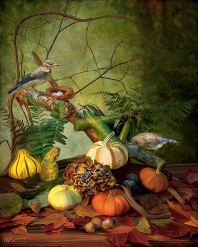 mixed media still life by Wanda Ann Kinnaman