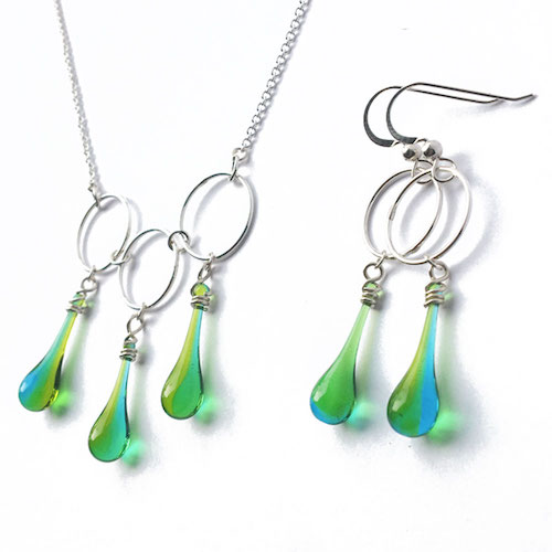 green glass earrings and necklace