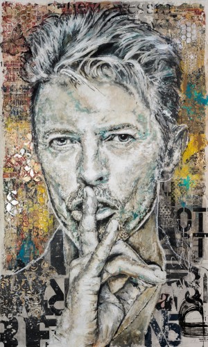 mixed media portrait of David Bowie by Gerardo Labarca
