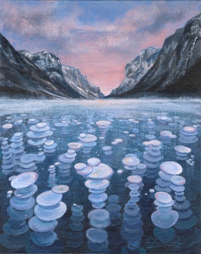 painting of Lake Minnewanka by Leslie Chandler