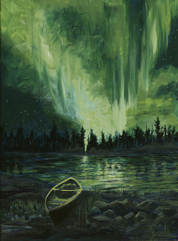 painting of the Northern Lights by Leslie Chandler