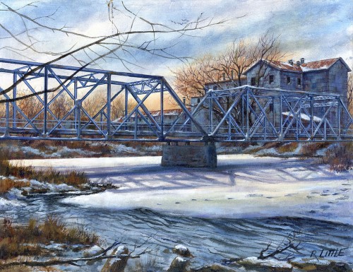 painting of the bridge at Finley River Mill by Robert Little