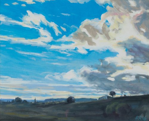 painting of clouds at Itzac by Alan Ansell