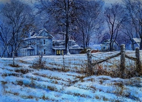snowy landscape painting by Robert Little